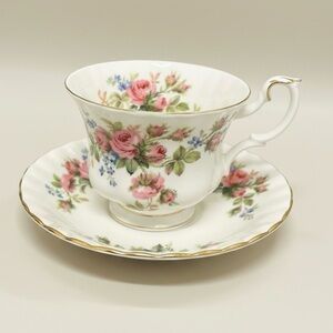 Royal Albert "Moss Rose" Bone China Tea Cup and Saucer Set